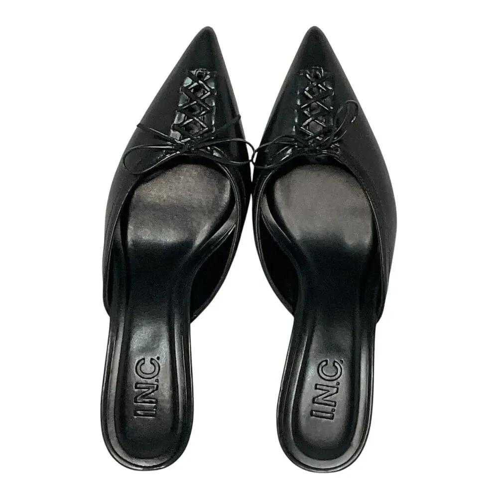 INC Women's Caetti Pointed Toe Kitten Heel Mules Black Size 6